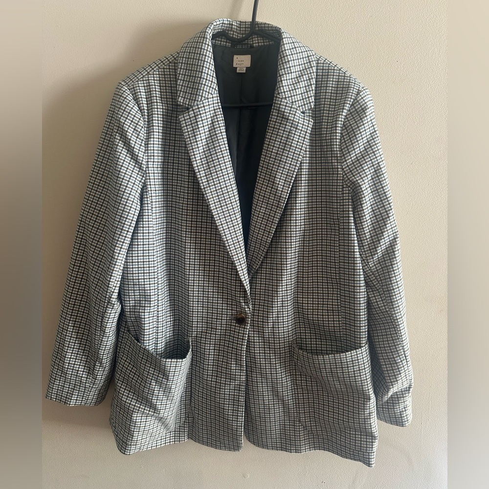 🌟a new day Black & White Checked Single-Button Blazer Size XXL